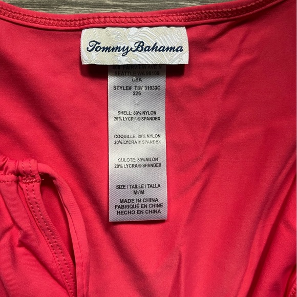 Tommy Bahama Coral Sleeveless V Neck Tassel Pockets Nylon Blend Summer Dress M - Picture 4 of 7